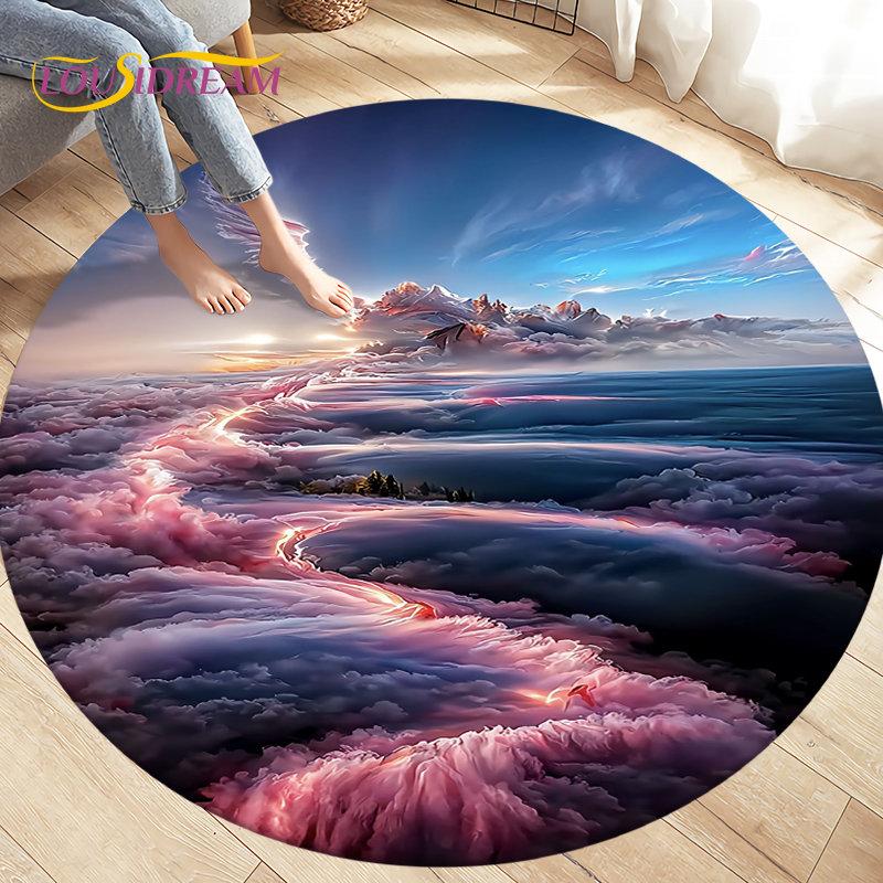 3D Natural ,Tornado, Cloud Area Rug,Round Carpet Rug for Living Room Bedroom Sofa Decoration,Kid Play Game Non-slip Floor Mat