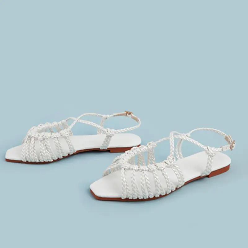 

Fashion Womens Shoes 2025 All-Match Female Sandal Open Toe Large Size Strappy Heels Luxury New Girls Flat Peep Summer Big Beige 39 білий