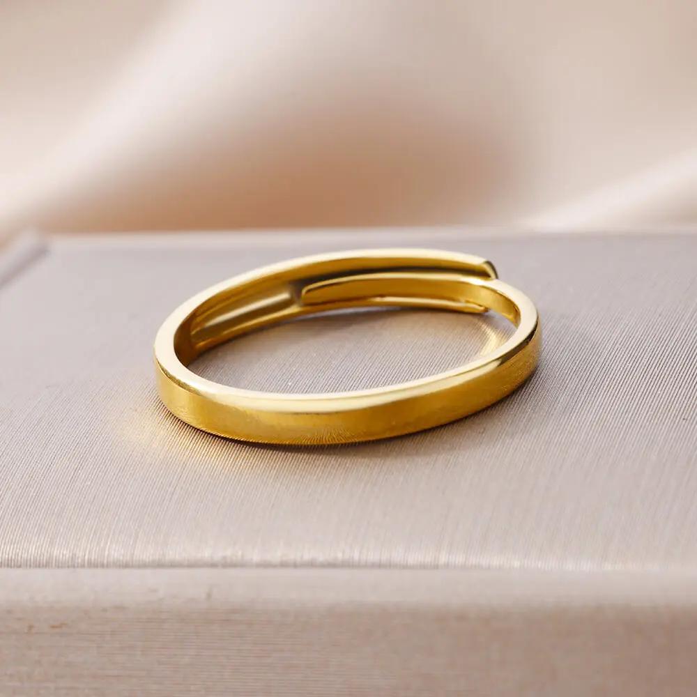 Minimalist Stainless Steel Rings For Women Gold Color Adjustable Finger Rings Fashion Wedding Waterproof Jewelry Gift