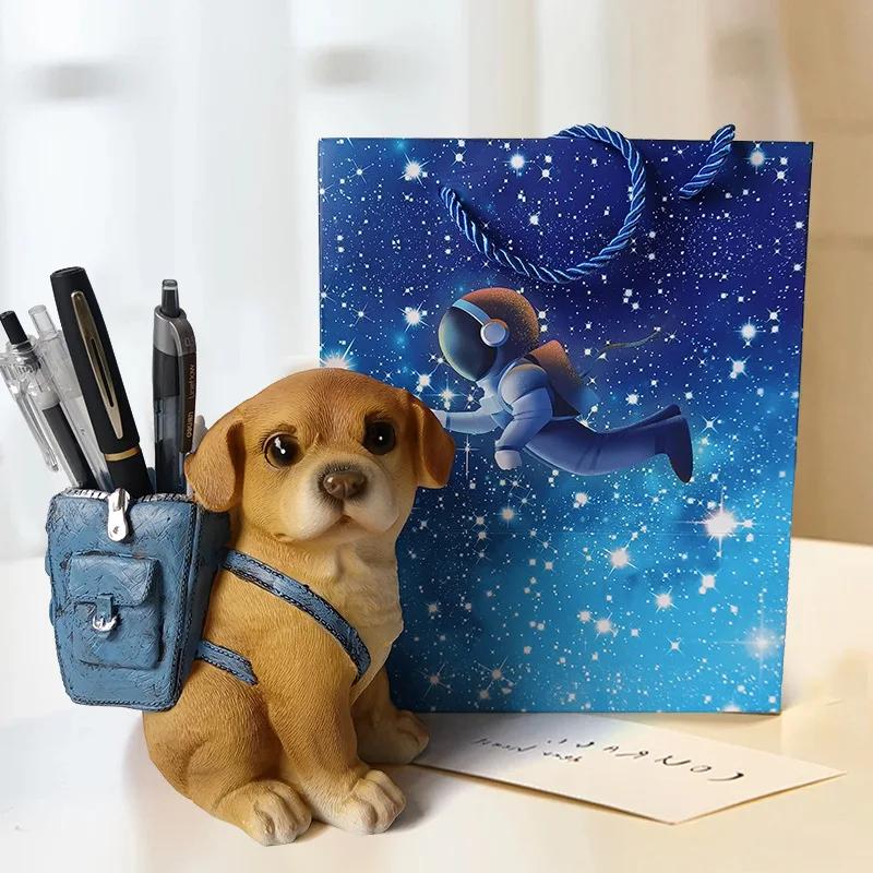 1pc Dog-shaped Desk Organizer, Abs Material, Backpack Design, Creative, Polished Finish, Portable, Unique, With Pen Holder