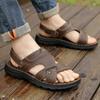Men's sandals 2024 summer leather soft-soled casual beach shoes middle-aged and elderly non-slip dual-purpose extra large size cool slippers