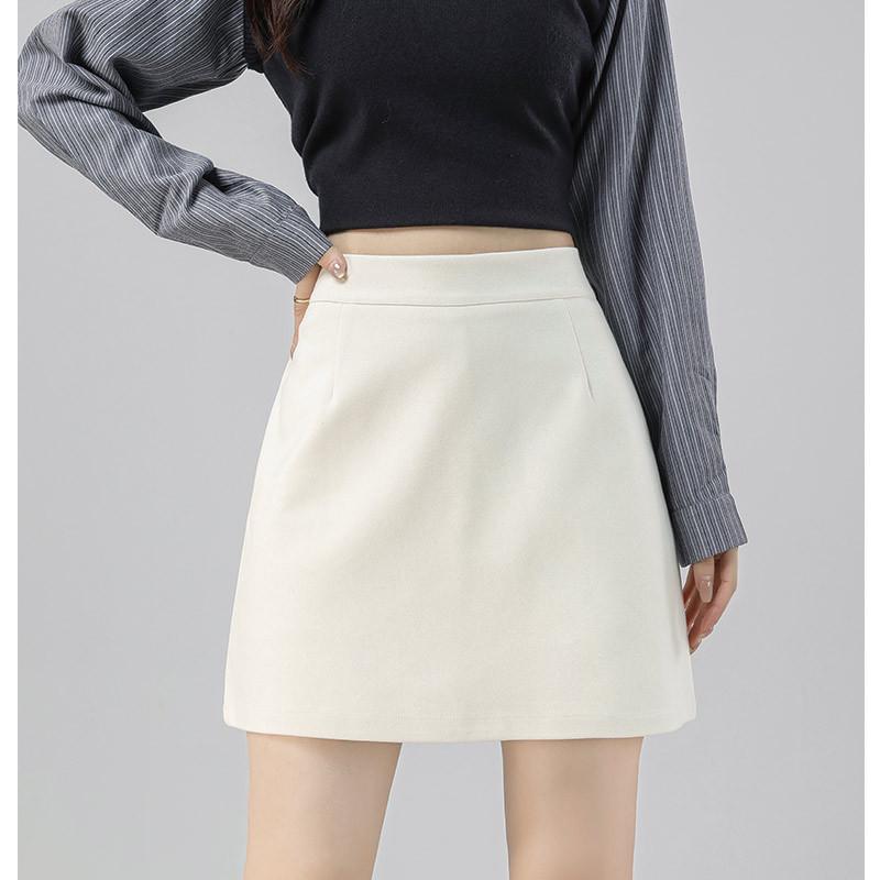

Autumn 2025 Gray Wool Blend High Waist A-line Short Skirt for Women XL (120-135 lbs) брудно-білий