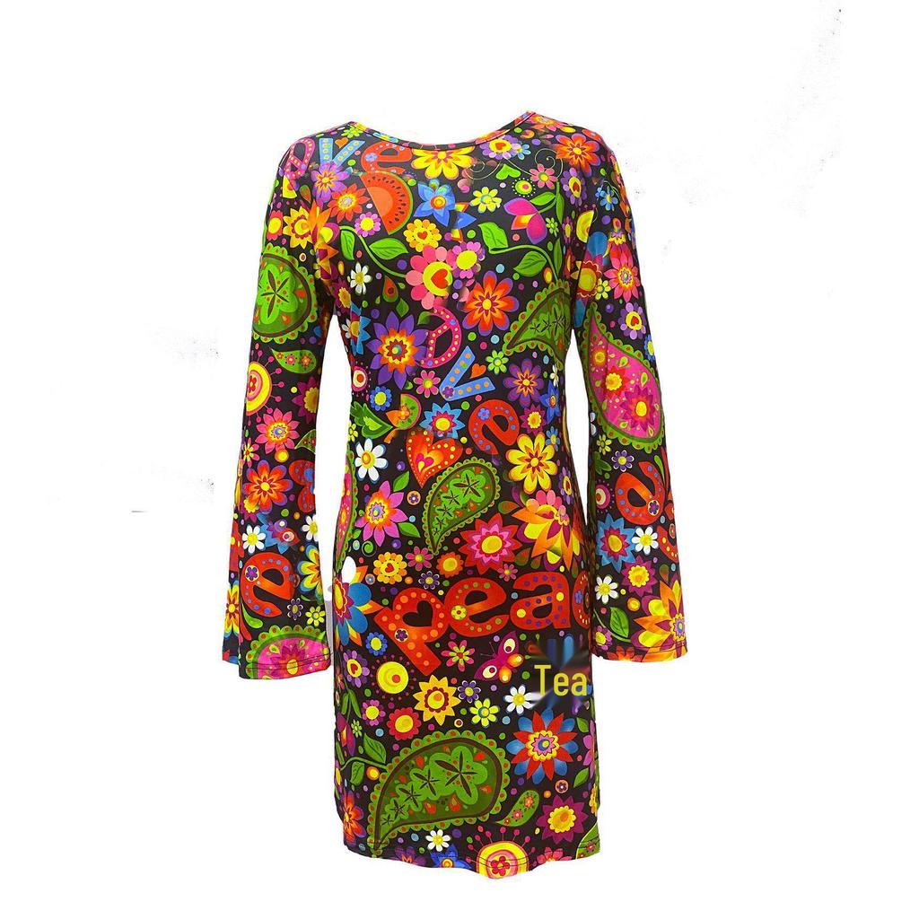 European & American Women's Retro Hippie Dress with Headscarf - Fresh & Sweet Festival Style