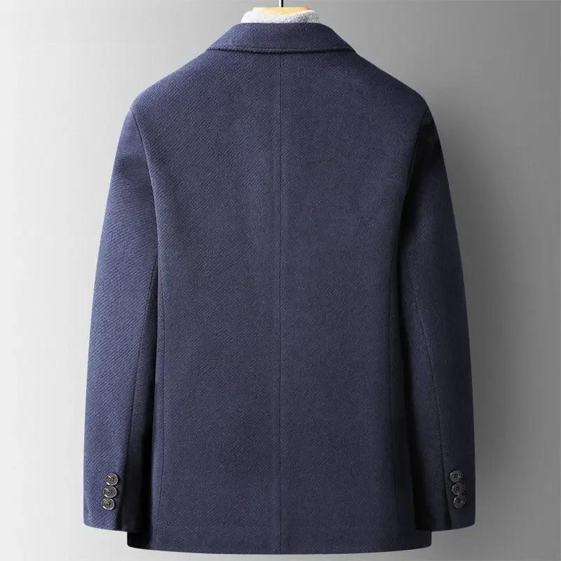 Brand Smart Casual Wool Blazers for Men Autumn Winter Solid Color Trendy Slim Fit Woolen Suit Jackets Korea Men's Clothing