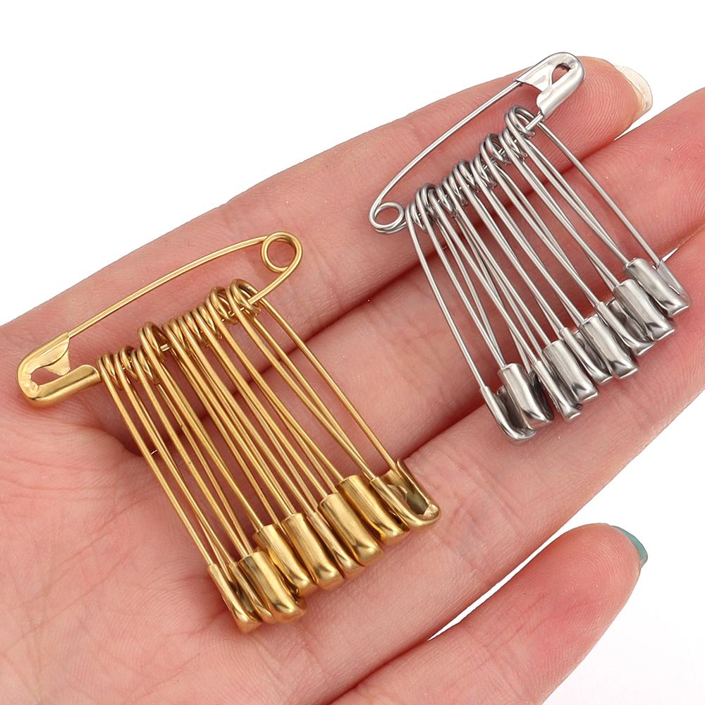 10pcs Stainless Steel Safety Pins 20-56mm Multi Size Gold Steel Color Safety Pins For DIY Home Garment Sewing Tools Accessories