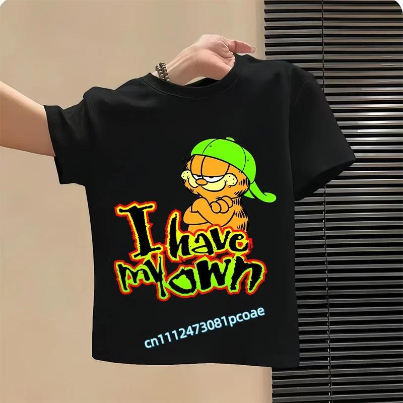 boys' sports shirt, girls' casual top with cartoon print, summer T-shirt Garfield's new children's pure polyester short-sleeved