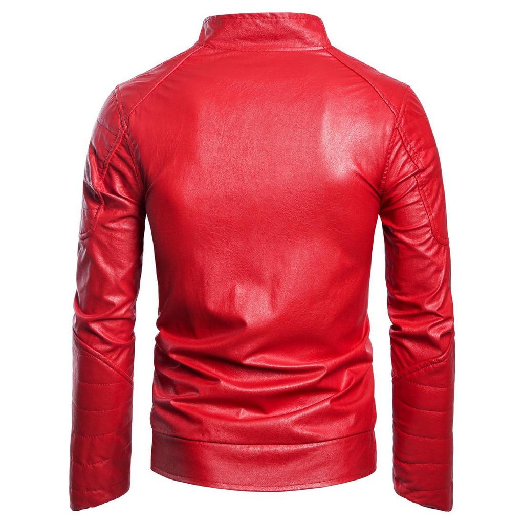 Men's Stand-Up Collar Zipper Leather Jacket - Solid Color, Casual European & American Style for Autumn/Winter 2023