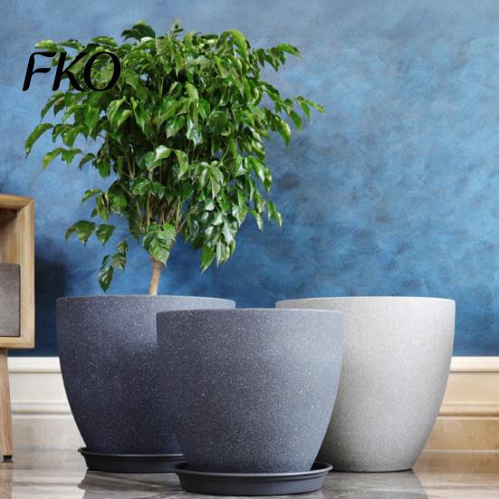 Drainage System Garden Pot Grey Flowerpot with Saucer, Modern Planter Lightweight Flower for Patio Holes, Plant Indoor Outdoor Use Weatherproof