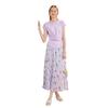 Purple Floral Pleated A-Line Midi Skirt