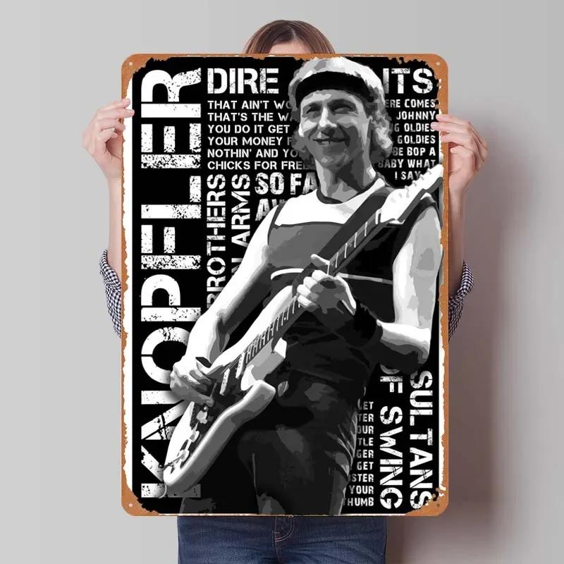 Plaque Métallique Mark Knopfler Affiches Chanteur Décoration Salle de Jeux Homme Plaque Vintage en Tôle pour Décoration Murale Intérieur