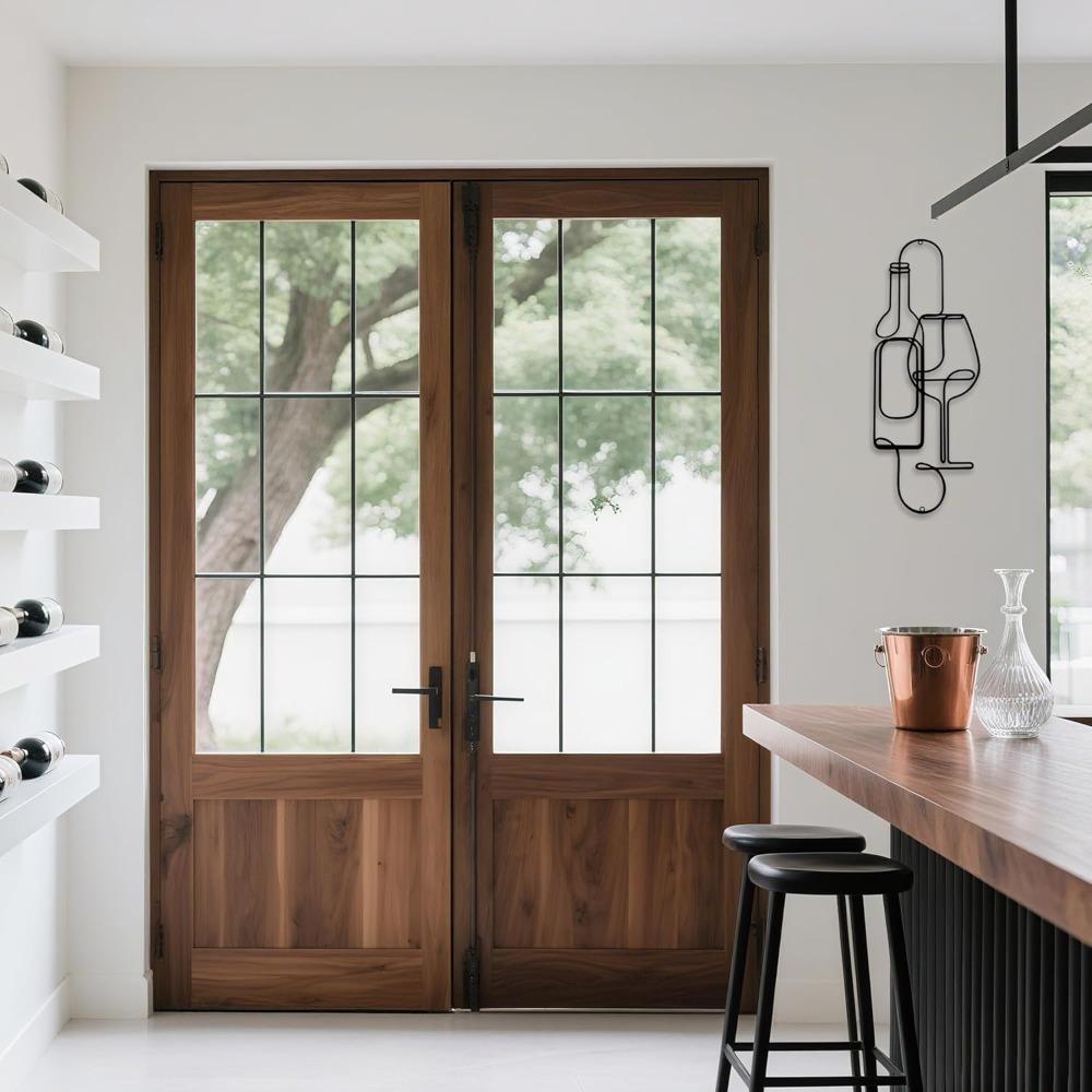 Minimalistische Lijntekening Metaal Wanddecoratie Wijnflessen Glas Zwart Modern Bar Keuken Huis Kunst 15,75x5,98 Inch