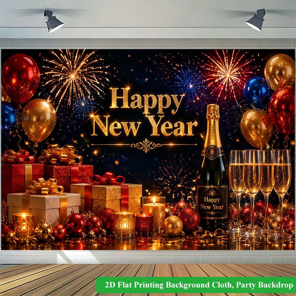 2D Flat Backdrop1pc New Year Gift Fireworks Backdrop Banner Polyester Wall Decor For Living Room Bedroom Office Outdoor Decor Party Holiday