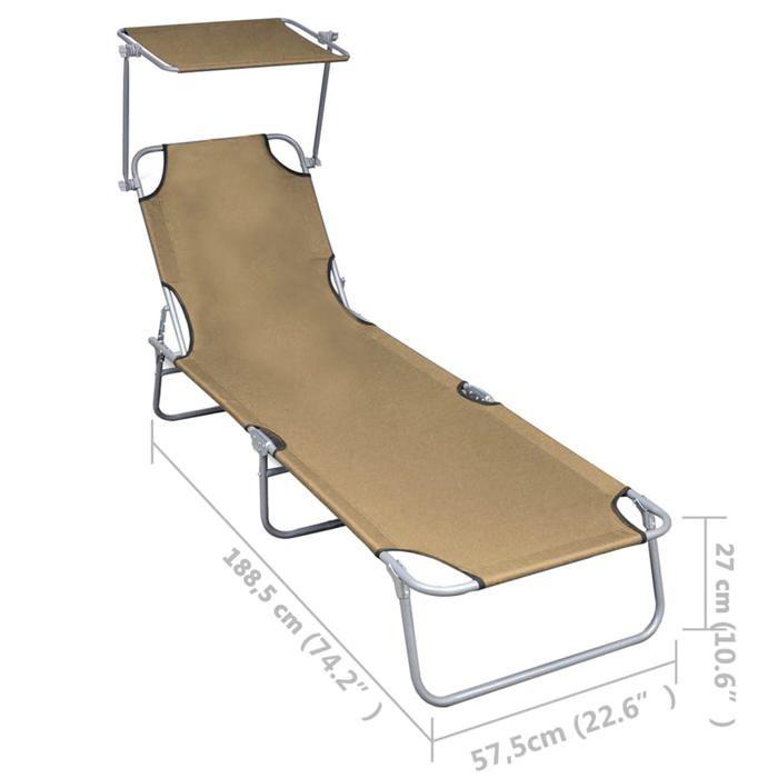 VidaXL Chaise Longue Pliable avec Auvent Chaise Longue de Jardin Chaise Longue de Patio Chaise Longue de Terrasse Piscine 47773