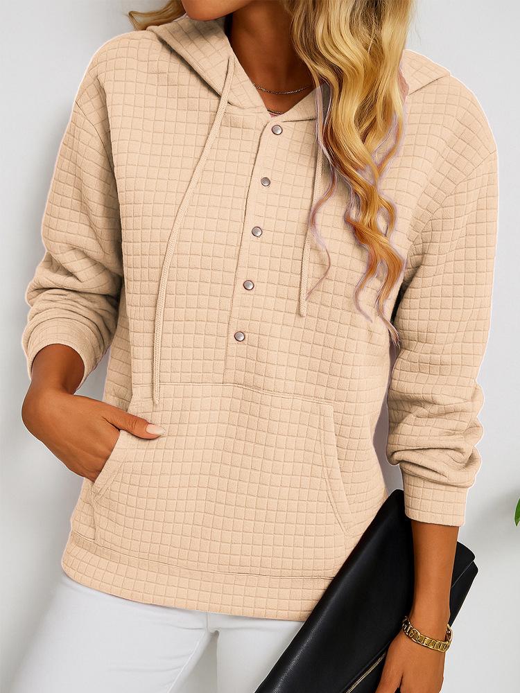 Lässiges Kapuzen-Langarmshirt mit Tasche Mehrfarbig Damen Oberteile French Terry Sweatshirt Bequem Lockerer Schnitt Trendig Tägliche Kleidung für Damen