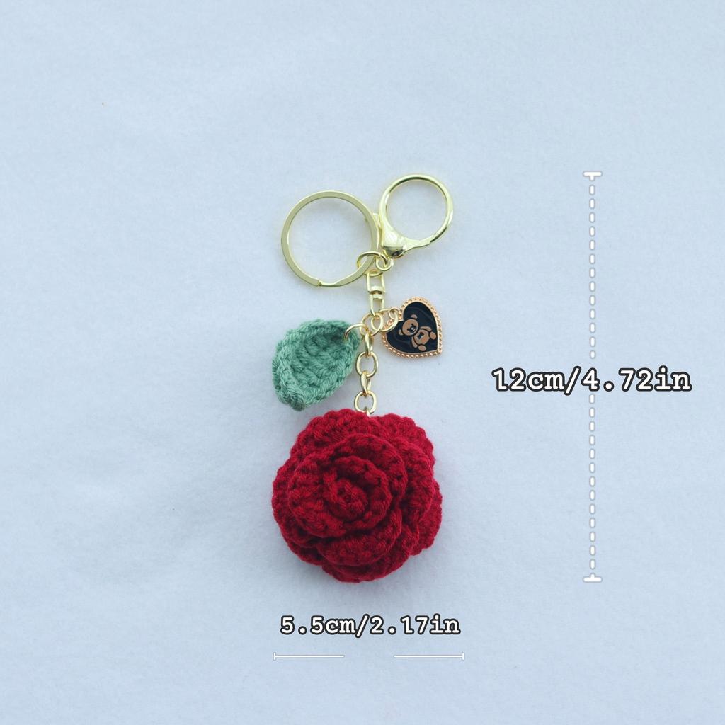 Exquisite Handcrafted Crochet Keychain With Heart-Shaped Bear Charm Unique Fabric Floral Keyring Car Key Decoration Perfect Gift Anniversary