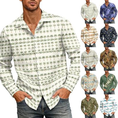 Men's Loose Fit Long Sleeve Button Down Shirt Hawaiian Style Retro Casual Beachwear Shirt with Spread Collar Suitable for Spring and Autumn