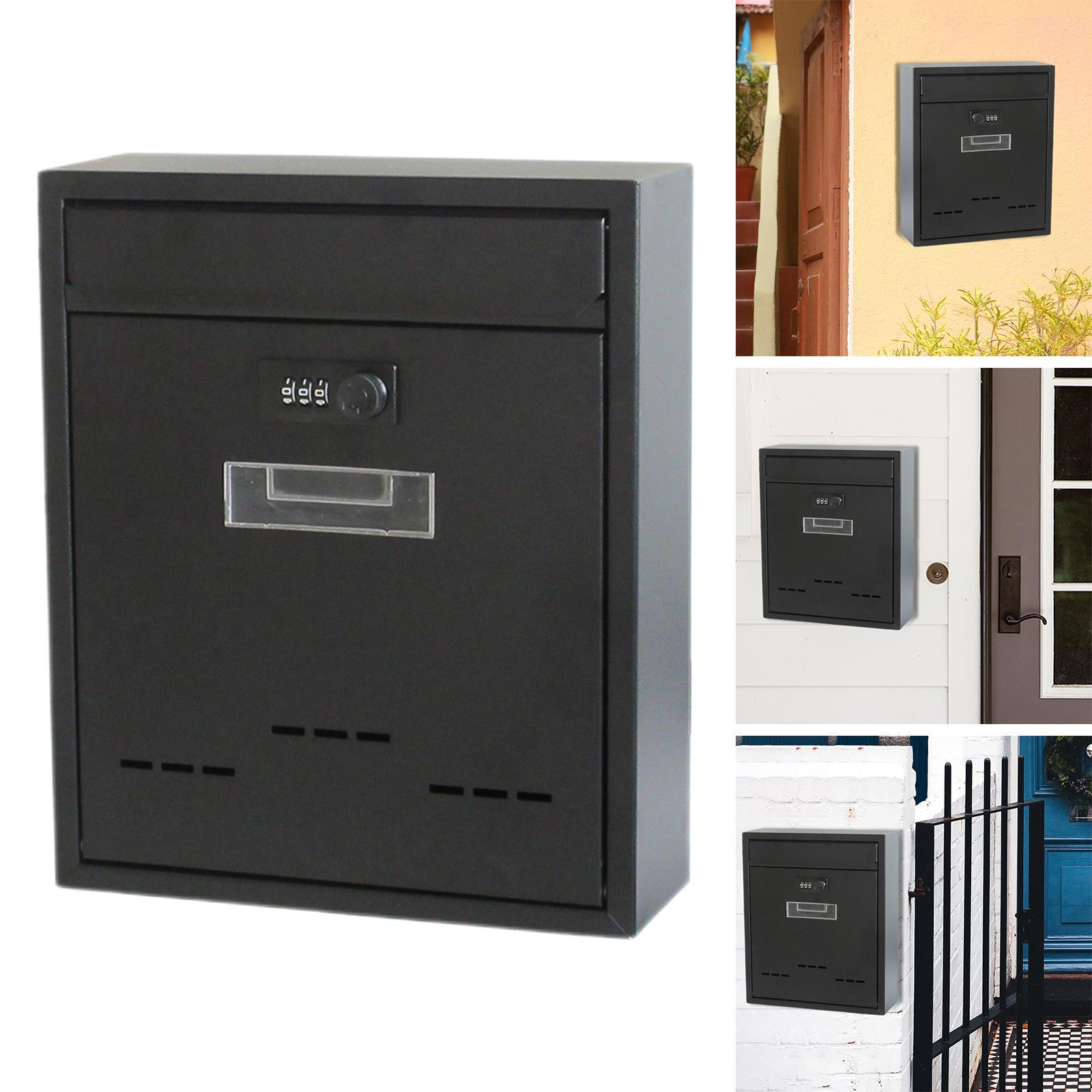 

Large Wall Mount Mailbox with Lock Letterbox Rainproof Post Letter Iron Retro Style Drop Box Postbox Black1 Password