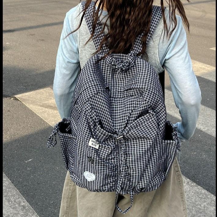 Schoolbag wholesale student high value schoolbag girl large capacity retro Hong Kong style plaid university travel computer backpack
