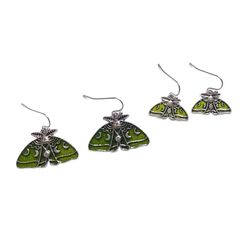 Retro Green Moth Sun Moon Carved Floral Earrings - Gothic Punk Style