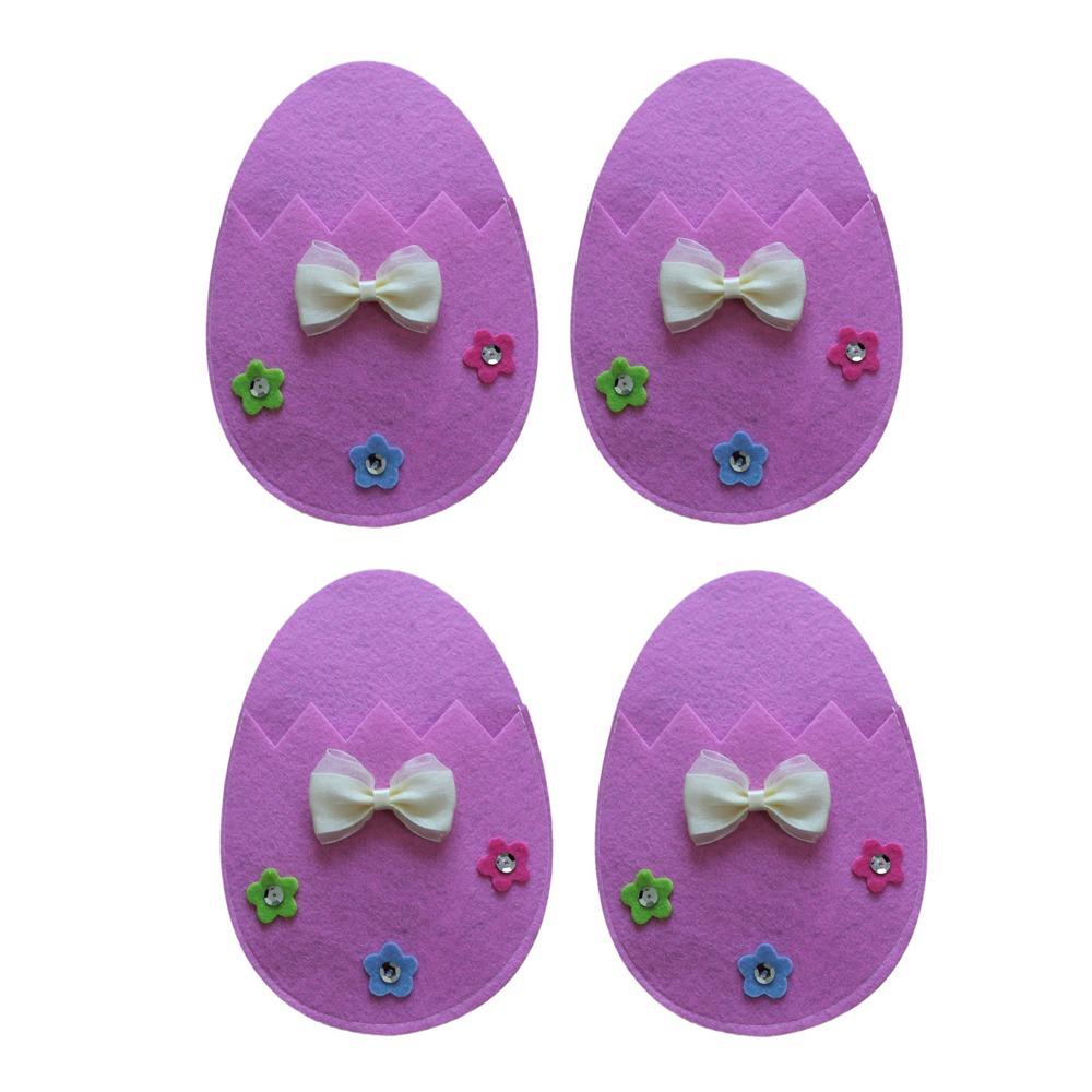 

4PCS Gifts Non-woven Fabric Easter Egg Cutlery Bag Ornaments Pocket Easter Fork Holder Floral Tableware Cover Table Decorations