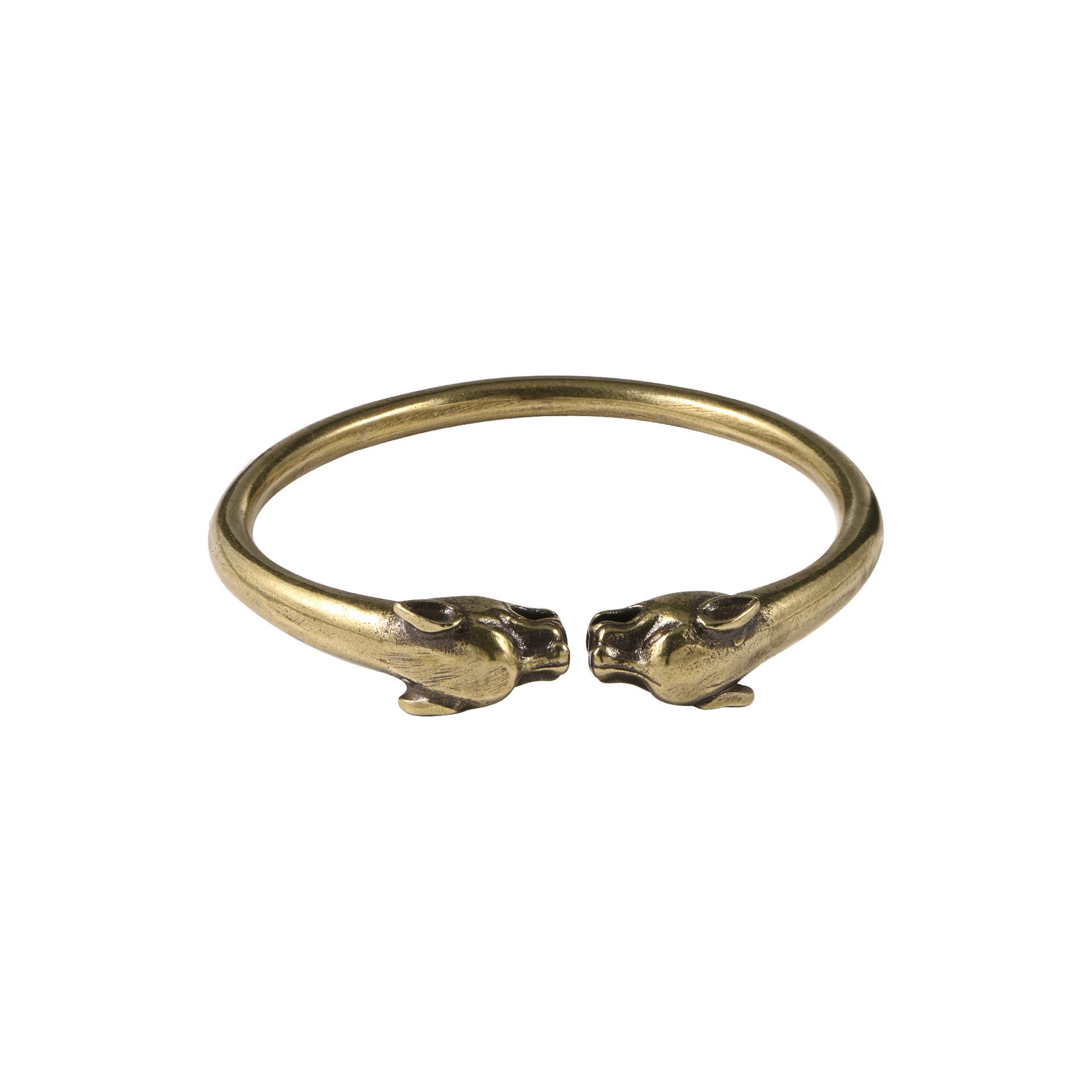 Vintage Retro Double Leopard Head Round Rod Bracelet Punk Solid Antique Brass Finish Jewelry