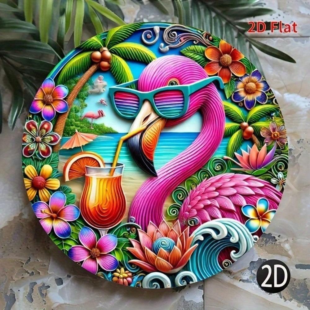 Vintage Flamingo Metal Tin Sign 12 Inch Round Wall Art Decor for Bar Man Cave Kitchen