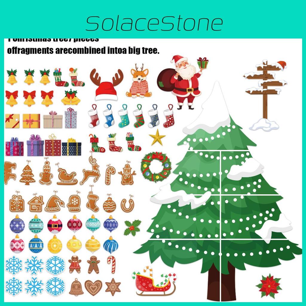 Wall Festive Christmas Decor Art Paper Cards Stickers Set With Pattern Tree