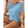 QICED Women's Fashion Casual Solid Color Print O-Neck Short Sleeve  Blouses & Shirts
