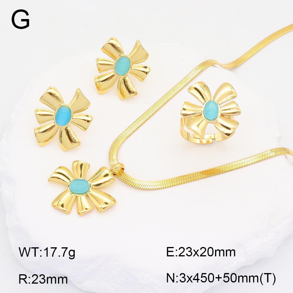 Stainless Steel Gold Flower Set Women 4pcs Necklace Earrings Bracelet Ring Cubic Zirconia Luxury Wedding Party Anniversary Gift