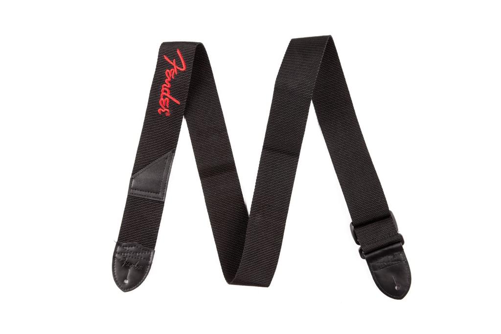 Fender Strap Black Poly Strap Logo ® 2" w/Red ®