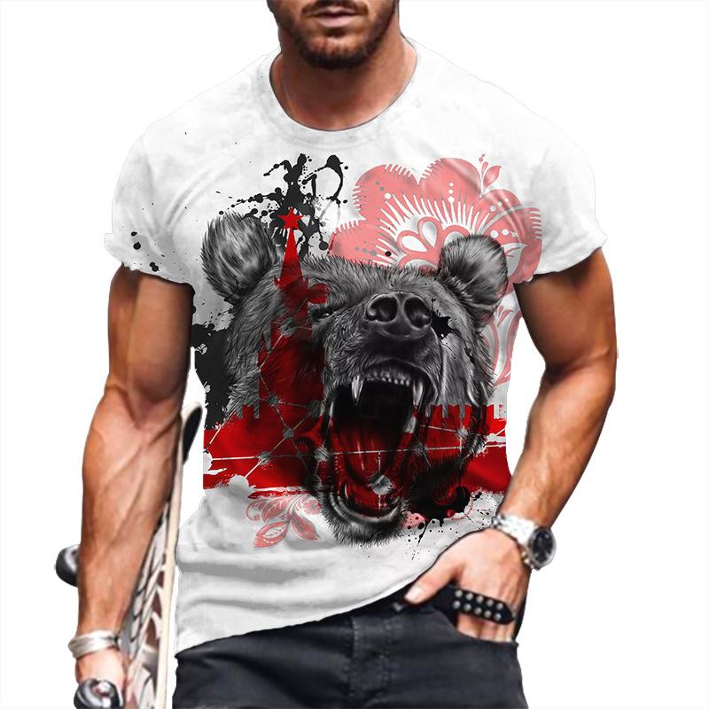 T-Shirt mit 3D-Buchstabendruck für Herren, Tier-T-Shirts, Wolf, große Größe, kurzärmelig, lässiges Oberteil für Herren