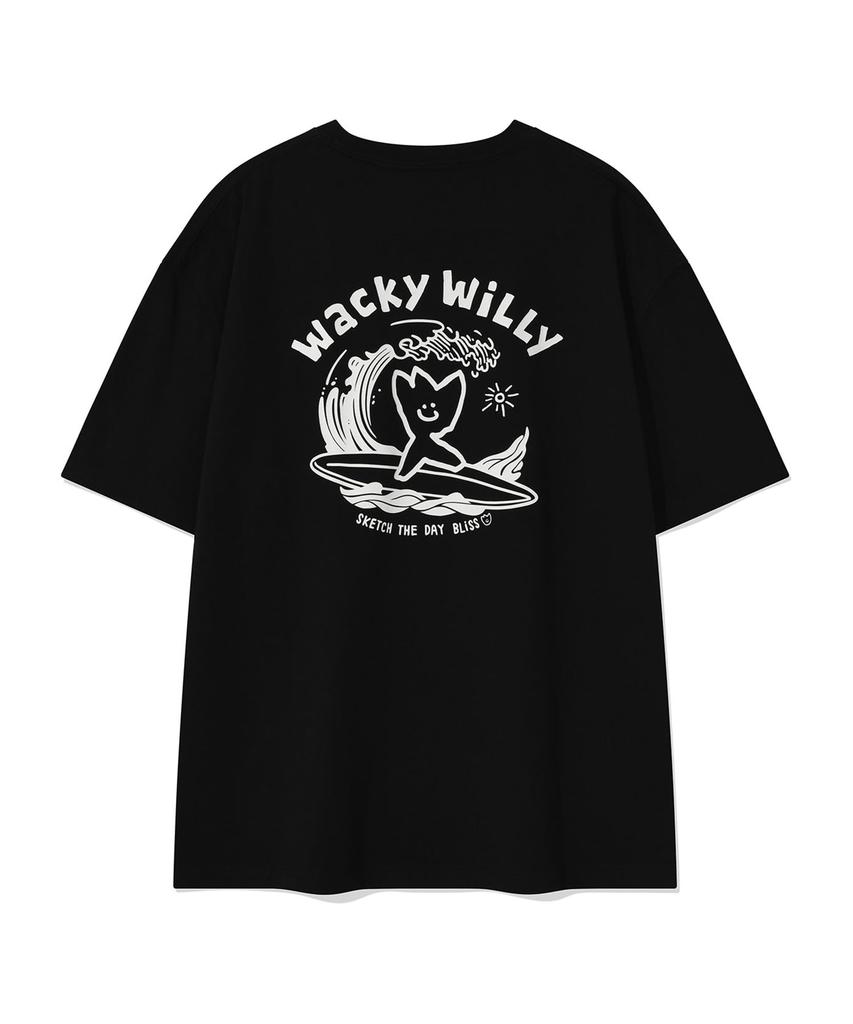 WACKY WILLY Surfing Kiki Graphic Short Sleeve T-Shirt Black