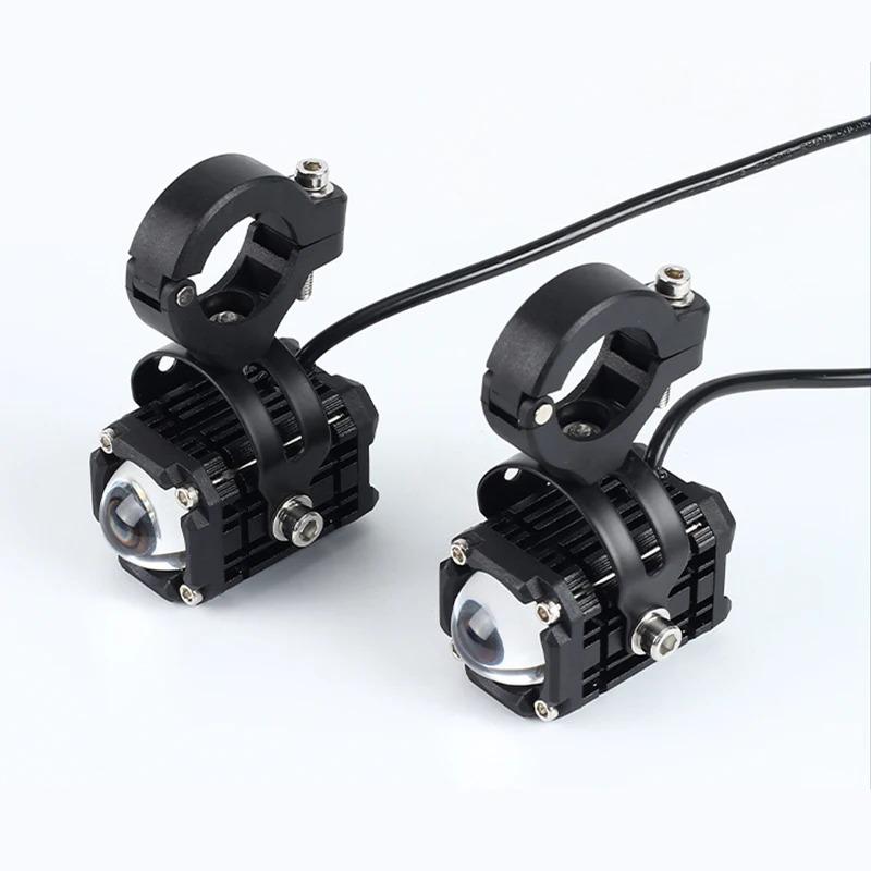 2Pcs Motorcycle LED Lights Universal Motos Dual Color Spotlights 360 Degree Adjustment Auxiliary Fog Light Motorcycle Accessory