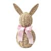 Artistic Woven Faux Rattan Easter Bunnies Figurine Decoration with Bowknot for Farmhouse Home Decors Festives Ornament