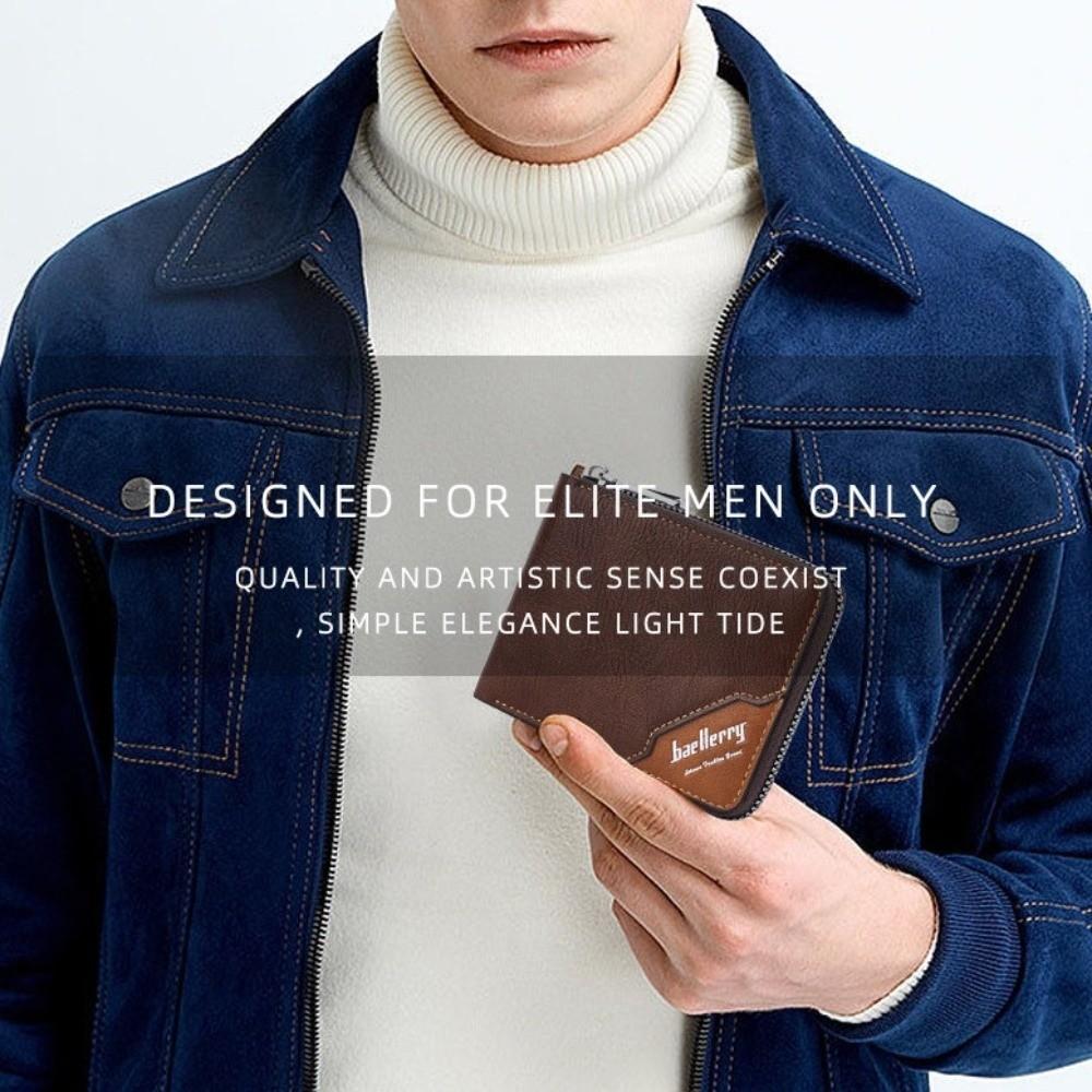 Leather Men's Short Wallet English Letter Pocket Purse Multifunction Anti-theft Cash Bag  Daily Use