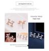 Korean Style Elegant Diamond Inlaid H-Shaped Metal Stud Earrings for Women
