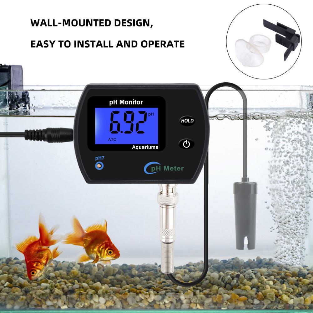 PH Temperature Meter Digital Multi-Parameter Water Tester Accurate Wall Mounted Online Hydroponics Tool for Aquariums Fish Tank