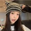 Women S Striped Knit Beanie With Cat Ears Pointed Ear Flap Hat