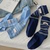 Female Autumn New Product Retro Fashion Assorted Striped Cloth Label College Wind Tube Cotton Socks