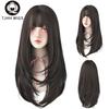 7jhh Synthetic Wigs Long Straight Pink Brown Hair Top Dyed Black Omber Wigs With Bangs For Women Fashion Heat Resistant Wigs