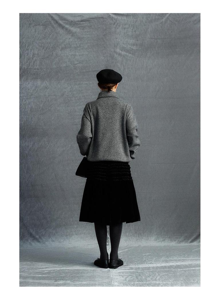 Winter Slimming Velvet Pleated Lace Skirt - Textured Design