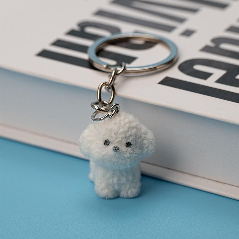 WTEMPO Cute Soft White Flocking Puppy Keychain Plush Dog Hanging Ornament Ideal for Mobile Phones Cars Home Decor Perfect Gift for Dog Lovers
