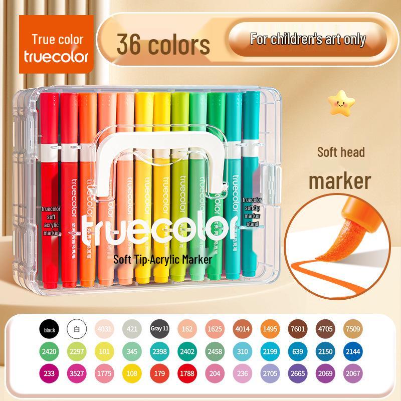 True Color Soft Tip Liquid Acrylic Marker: Stackable, Washable, Non-Bleeding - Ideal for Kids' Art, Newspapers, and Drawings.