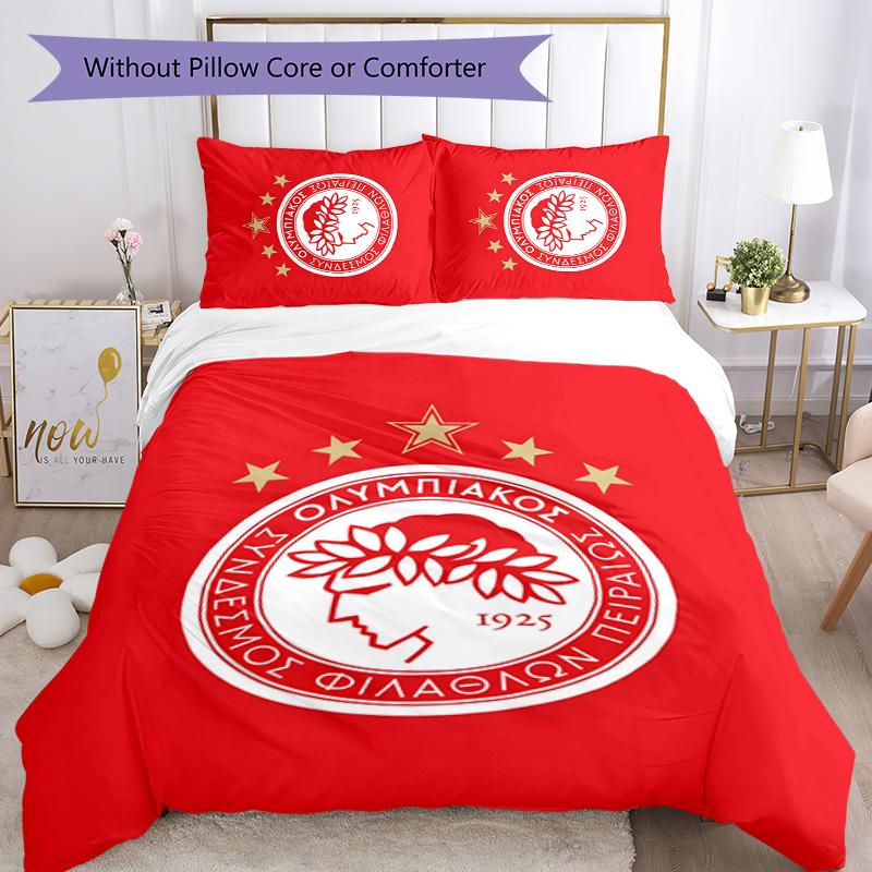 Olympiacos F.C Set Biancheria da Letto 3 Pezzi Copripiumino Chiusura Include 1 Copripiumino & 2 Federe per Tutte le Stagioni Camera da Letto Casa Arredo Stanza del Dormitorio