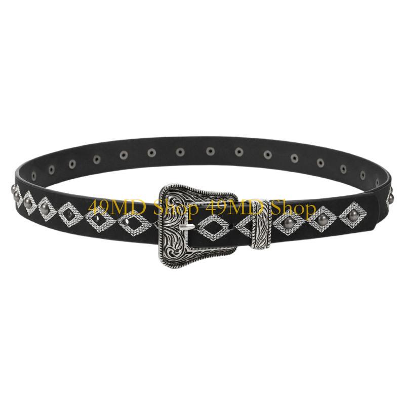 49MD Women Cream Leather Belt Unisex PU Leather Belt Adjustable Waist Belt Punk Belt