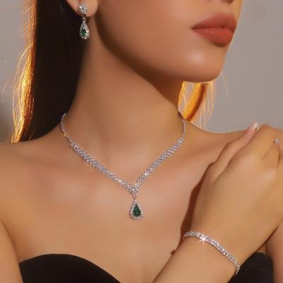 Premium Luxury Super Flash Diamond Necklace Earrings Bracelet Set Performance Accessories Bridal Jewelry