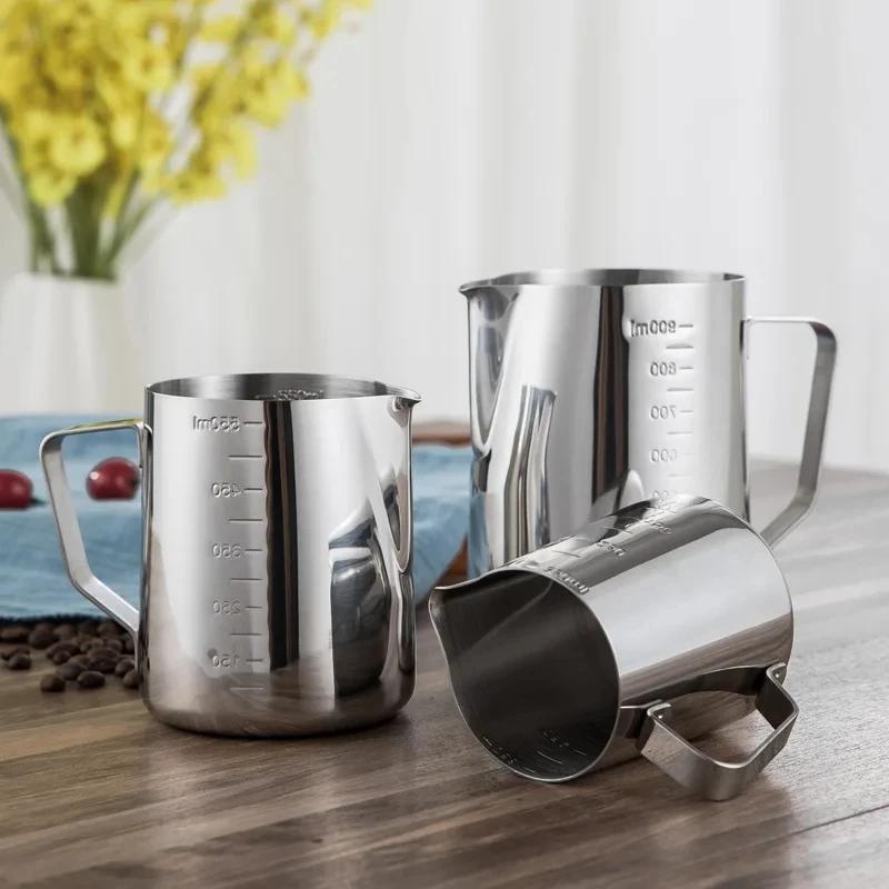 350-550ml Stainless Steel Flower Cup Thickened Pointed Mouth with Scale Flower Milk Bubble Tank Flower Milk Cup Coffee Utensil