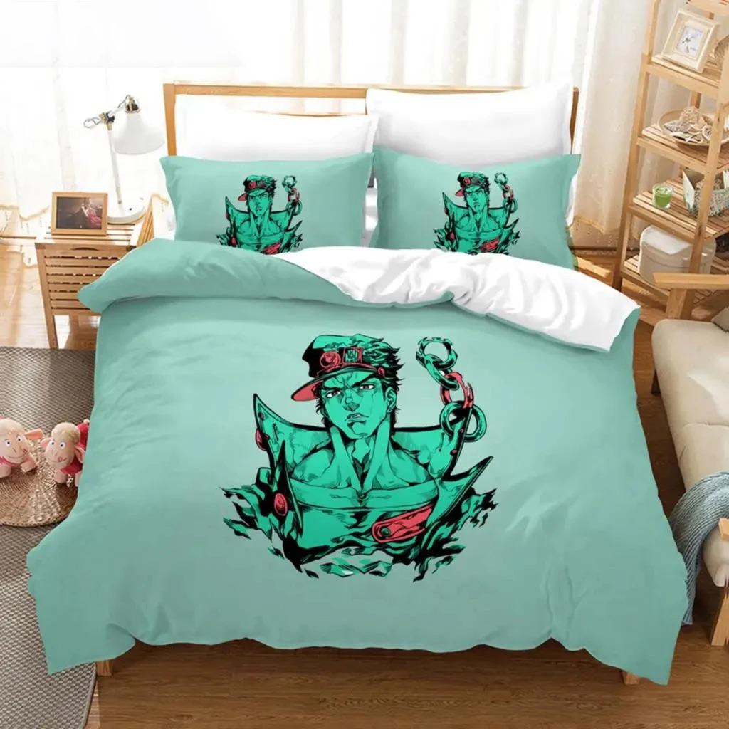 Comforter Anime Jojo Bizarre Adventure Jotaro Kujo Bedding Set 3D Printed Suitable For Bedroom Kids Home