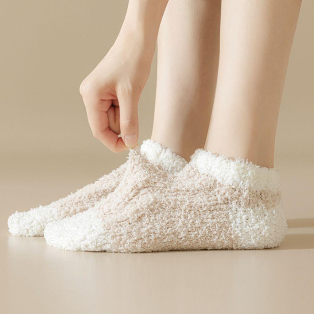 3Pairs Thickened Coral Fleece Socks Winter Warm Boat Socks Women Floor Plush Socks For Female Men