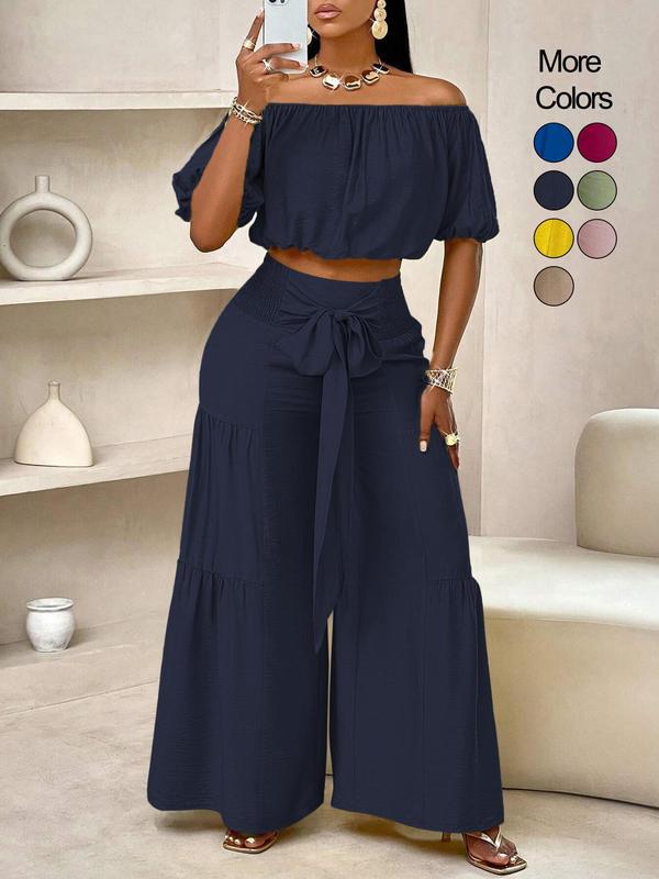 O 63908 High-Waisted Wide-Leg Pants Set Extra Large темно-синий